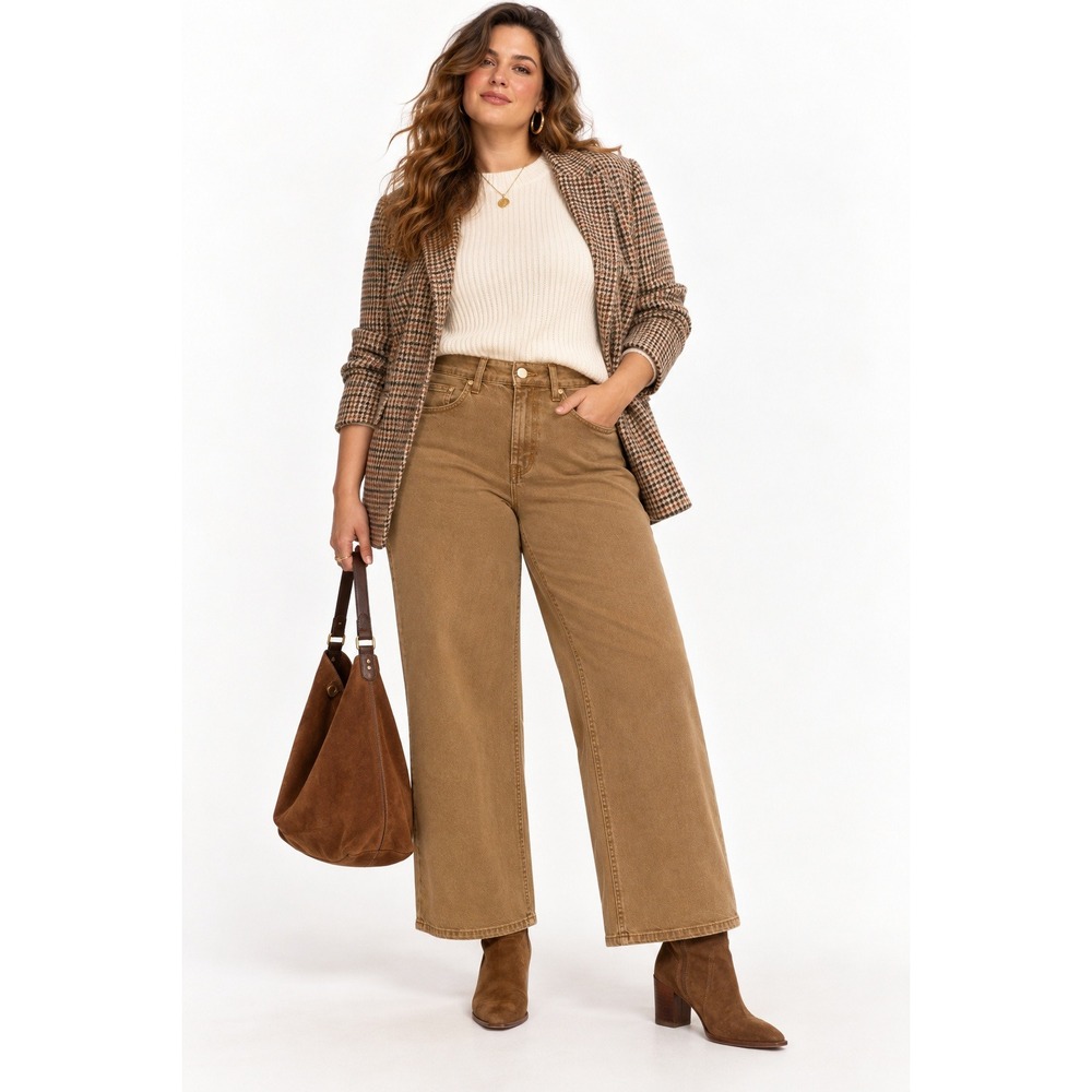 Kut from the Kloth Charlotte High Rise Wide Leg Jeans Camel Tan Size 14 NEW